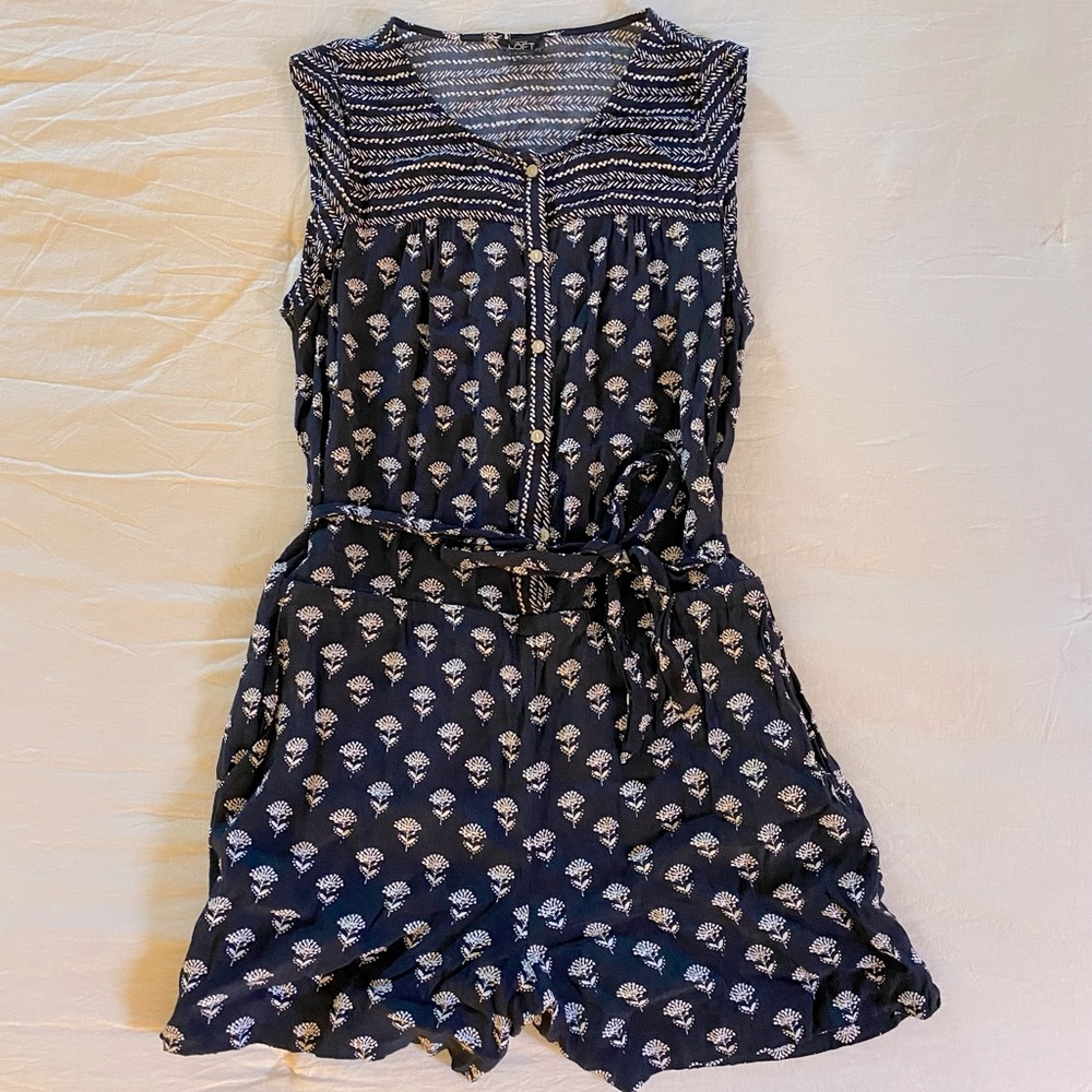 LOFT Navy Printed Sleeveless Romper
